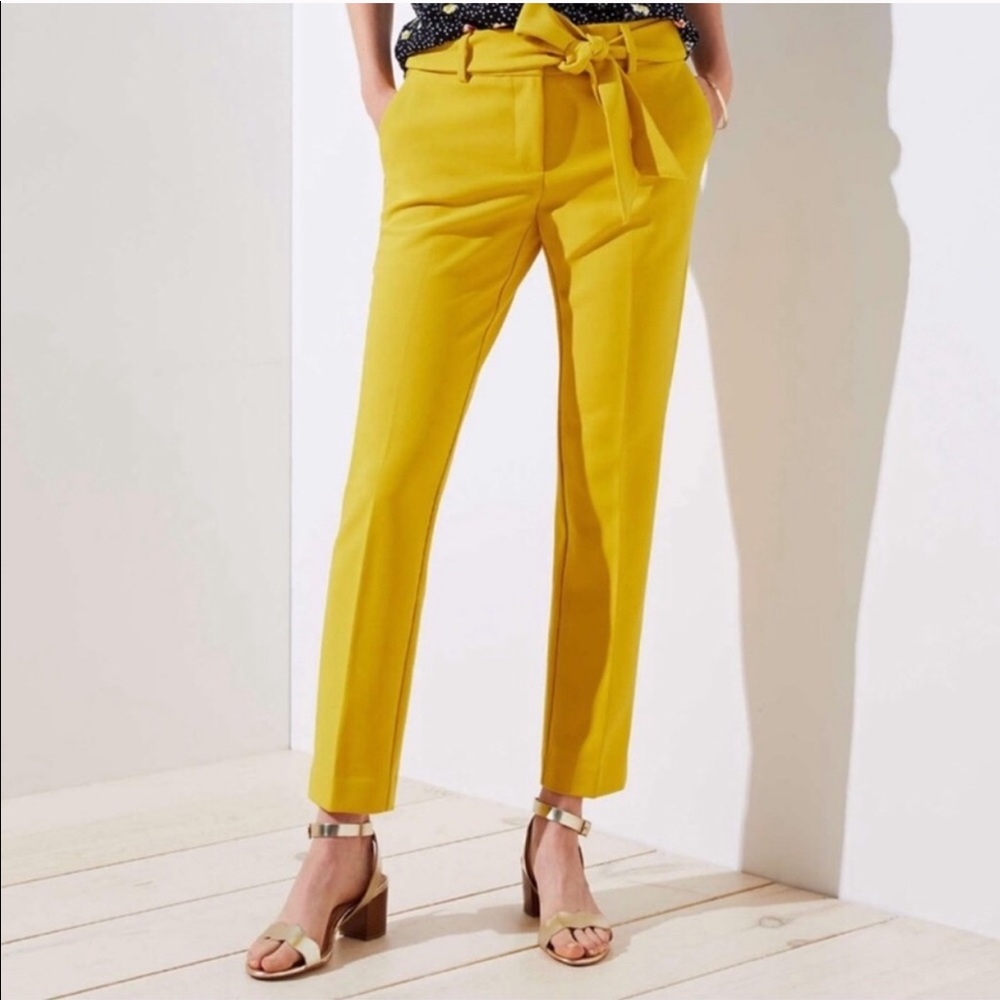 LOFT Marisa Yellow Pants with Bow • 2 Petite • 🌼